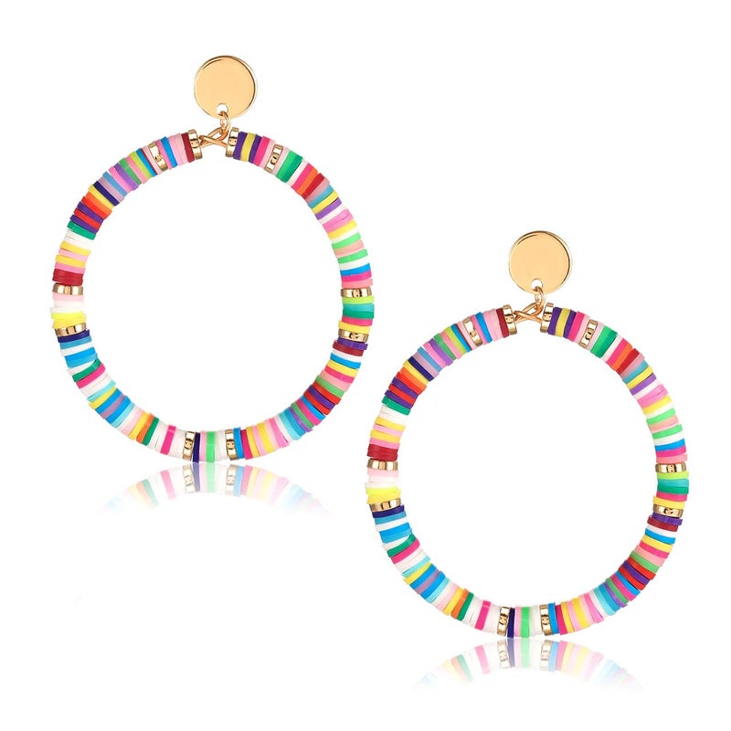MOLOCH Surfer Heishi Earrings Rainbow Colorful African Vinyl Disc Beaded Drop Dangle Stud Earrings Fun Summer Tribal Jewelry(colourful) - Image 1